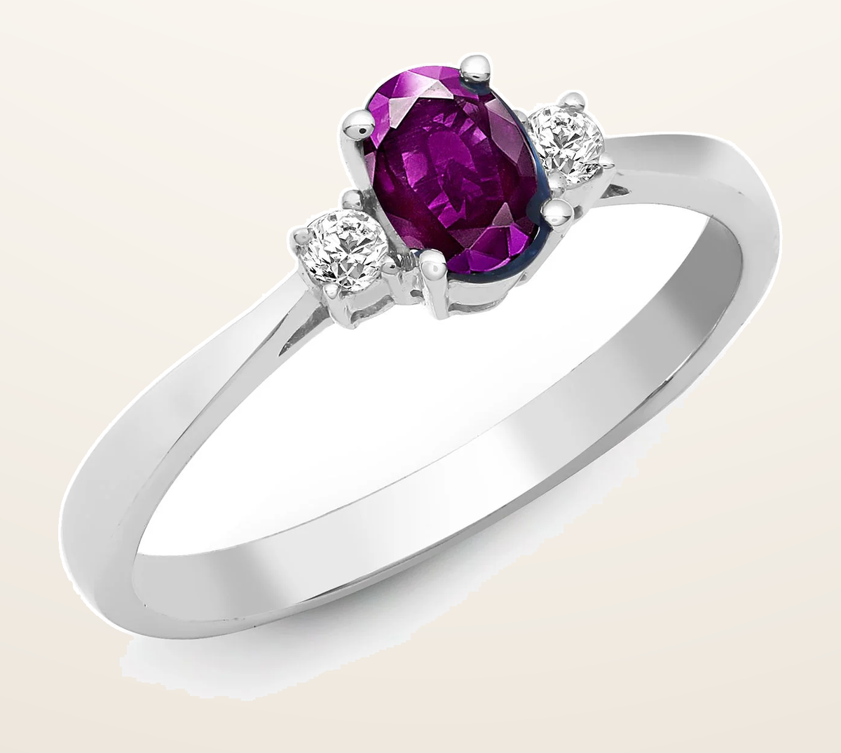 IT_ROLE:detail_crop | 18ct White Gold Natural Diamond And Amethyst And 3 Stone Ring