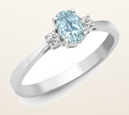 IT_ROLE:detail_crop | 18ct White Gold Natural Diamond And Aqua-Marine And 3 Stone Ring