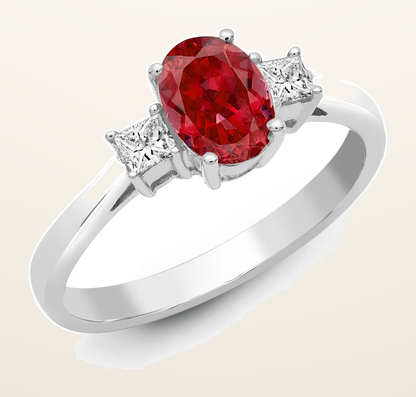 IT_ROLE:detail_crop | 18ct White Gold Natural Diamond And Ruby And 3 Stone Ring