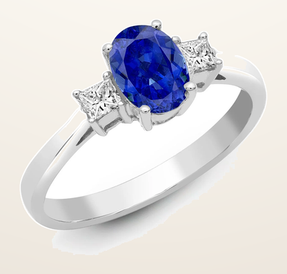 IT_ROLE:detail_crop | 18ct White Gold Natural Diamond And Sapphire And 3 Stone Ring