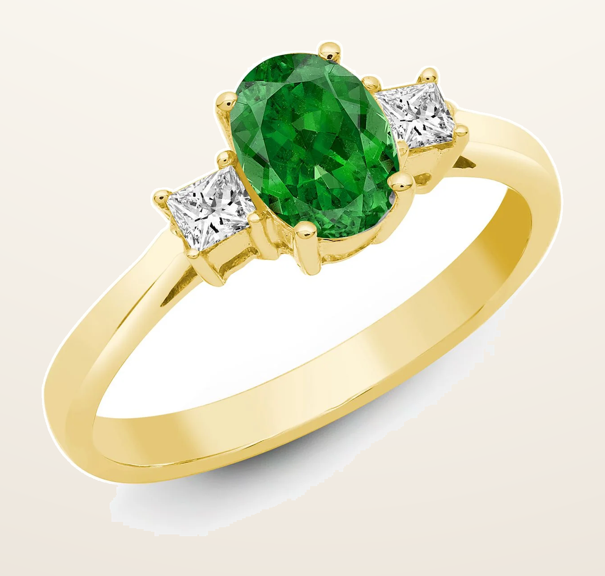 IT_ROLE:detail_crop | 18ct Yellow Gold Natural Diamond And Emerald And 3 Stone Ring
