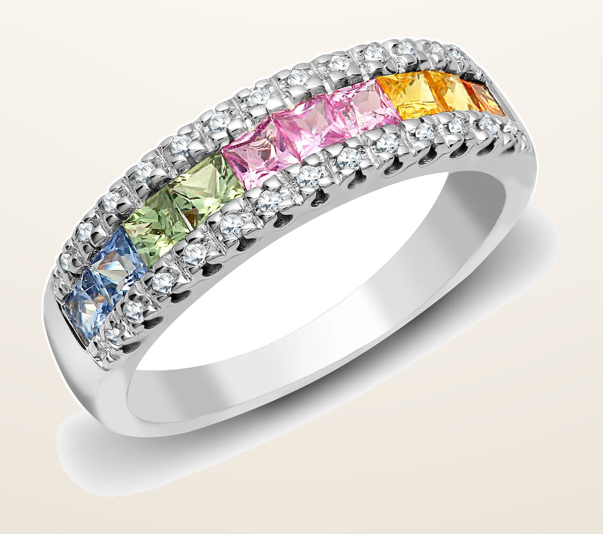 IT_ROLE:detail_crop | 18ct White Gold Natural Diamond And Multi Coloured Sapphires Ring
