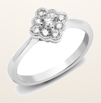 IT_ROLE:detail_crop | 18ct White 0.40ct Natural Diamond Cluster Mill-Grain Edge Ring