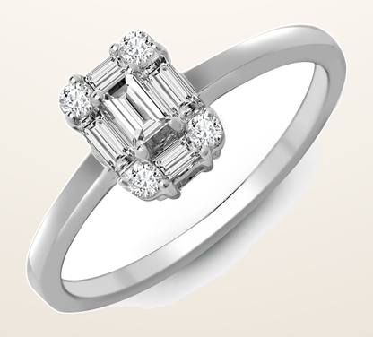 IT_ROLE:detail_crop | 18ct White Gold 0.57ct Natural Diamond RBC & Baguette Ring