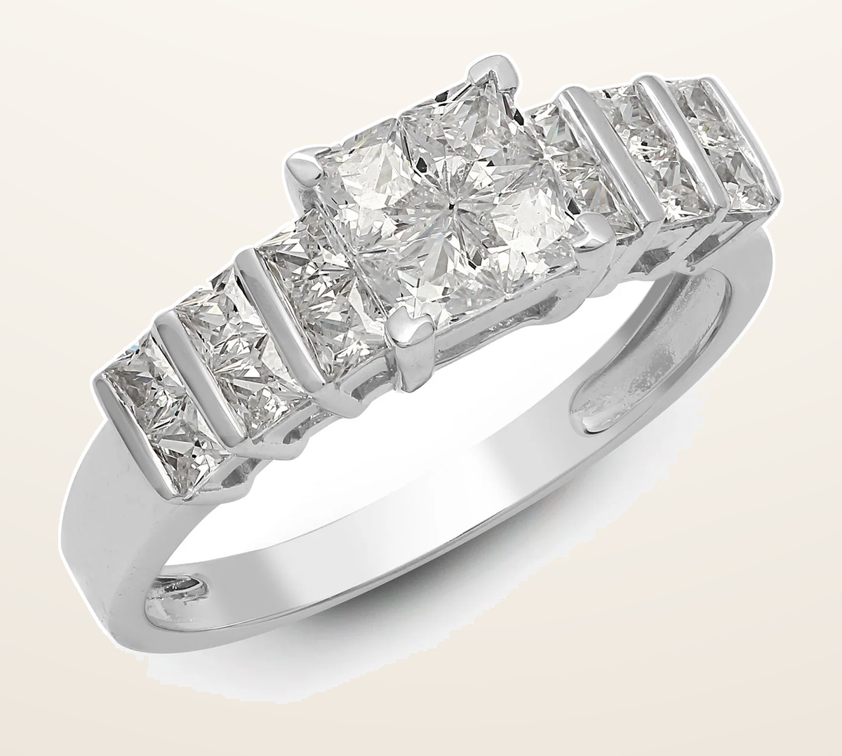 IT_ROLE:detail_crop | 18ct White 1.18ct Princess Cut Natural Diamond Cluster Ring