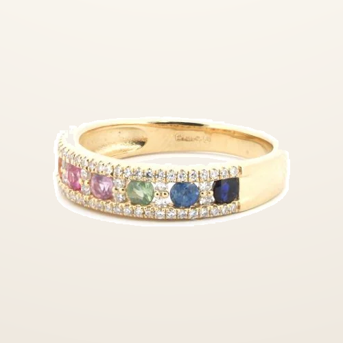 IT_ROLE:detail_crop | 9ct Yellow 0.25ct Dia, 0.62ct Rainbow Saph Ring