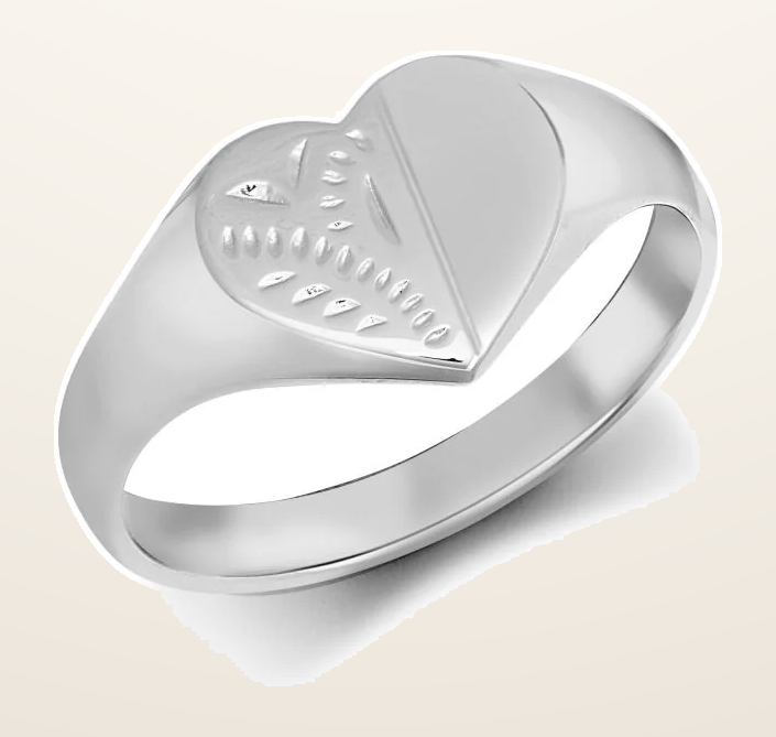 IT_ROLE:detail_crop | 925 Silver Heart Shape Half Engraved Signet Ring