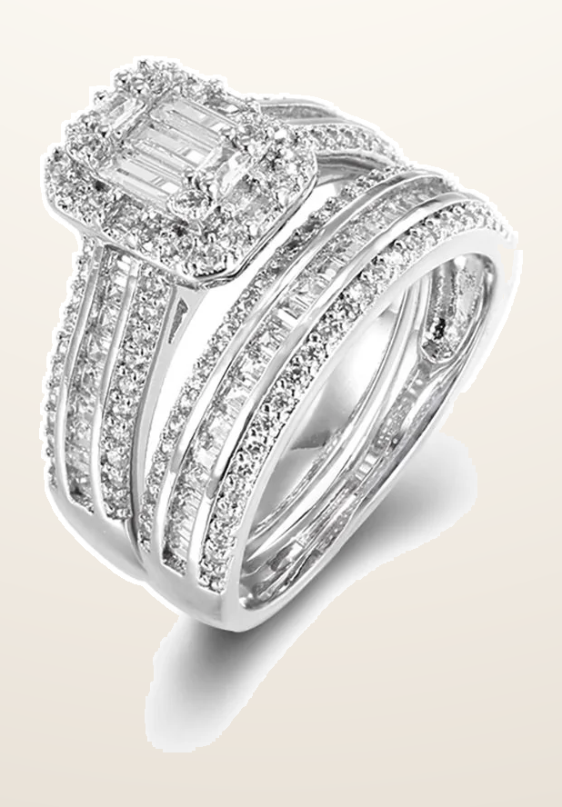 IT_ROLE:detail_crop | 925 Silver Pear Emerald Cut and Half ET Set Rings