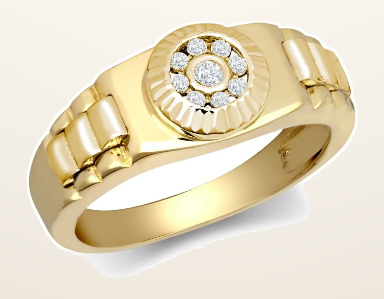 IT_ROLE:detail_crop | 9ct Yellow Gold Child's Cubic Zirconia Set Watch Strap & Bezel Ring