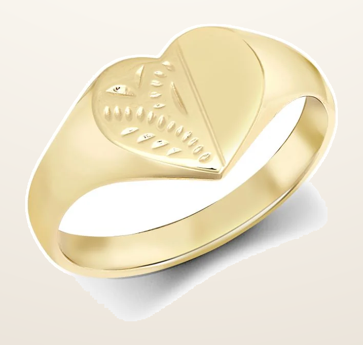 IT_ROLE:detail_crop | 9ct Yellow Gold Signet Ring Heart Half-Engraved