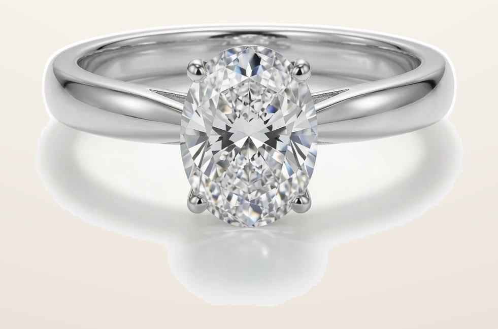 IT_ROLE:detail_crop | 9ct White Gold, 1.00ct Oval Cubic Zirconia Wed-fit Solitaire Ring