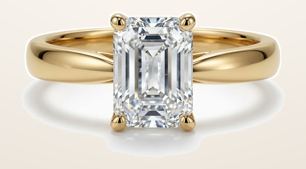 IT_ROLE:detail_crop | 9ct Yellow Gold, 1.00ct Emerald Cut Cubic Zirconia Wed-fit Solitaire Ring