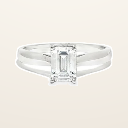 IT_ROLE:detail_crop | 9ct White Gold, 1.00ct Emerald Cut Cubic Zirconia Wed-fit Solitaire Ring