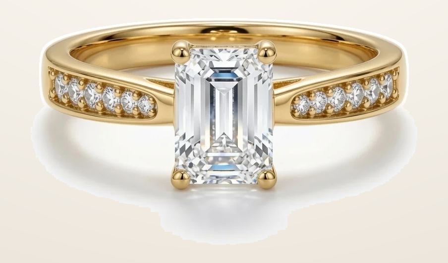 IT_ROLE:detail_crop | 9ct Yellow Gold, 1.00ct Emerald Cut Cubic Zirconia Wed-fit Engagement Ring