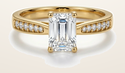 IT_ROLE:detail_crop | 9ct Yellow Gold, 1.00ct Emerald Cut Cubic Zirconia Wed-fit Engagement Ring
