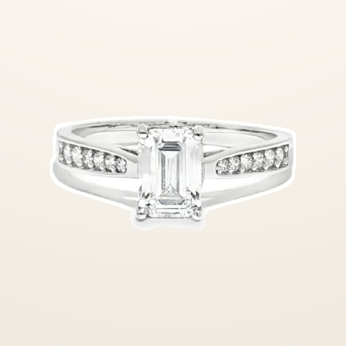 IT_ROLE:detail_crop | 9ct White Gold, 1.00ct Emerald Cut Cubic Zirconia Wed-fit Engagement Ring