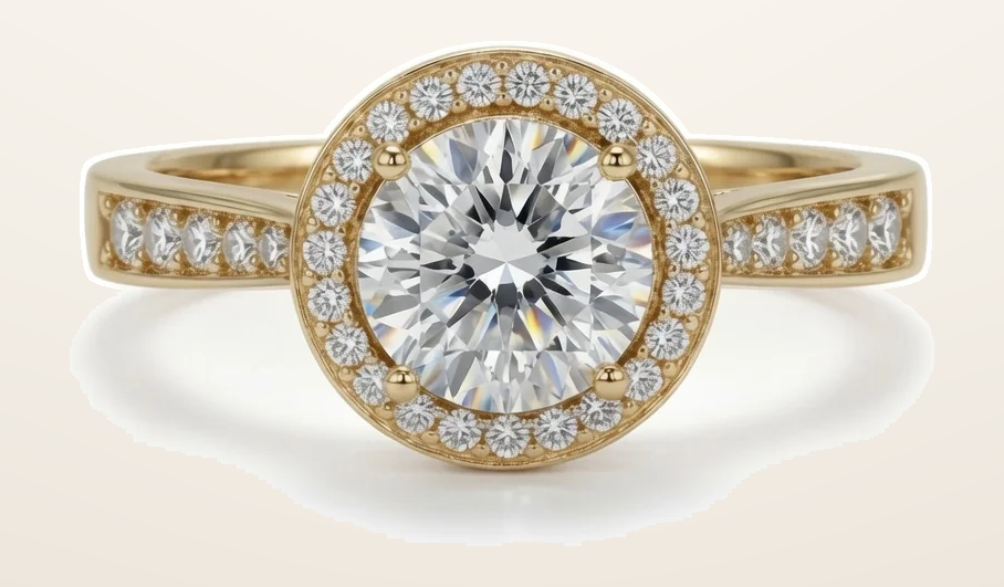IT_ROLE:detail_crop | 9ct Yellow Gold, 1.00ct Round Cubic Zirconia Wed-fit Halo Ring
