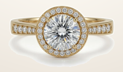 IT_ROLE:detail_crop | 9ct Yellow Gold, 1.00ct Round Cubic Zirconia Wed-fit Halo Ring