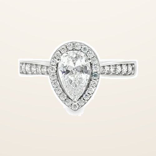 IT_ROLE:detail_crop | 9ct White Gold, 1.00ct Pear Shape Cubic Zirconia Wed-fit Halo Ring