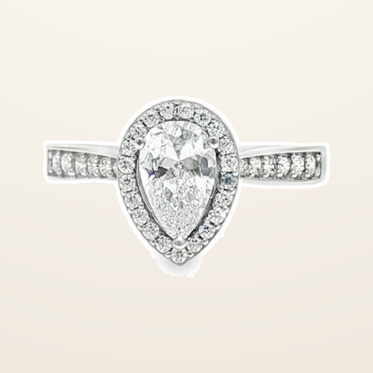 IT_ROLE:detail_crop | 9ct White Gold, 1.00ct Pear Shape Cubic Zirconia Wed-fit Halo Ring