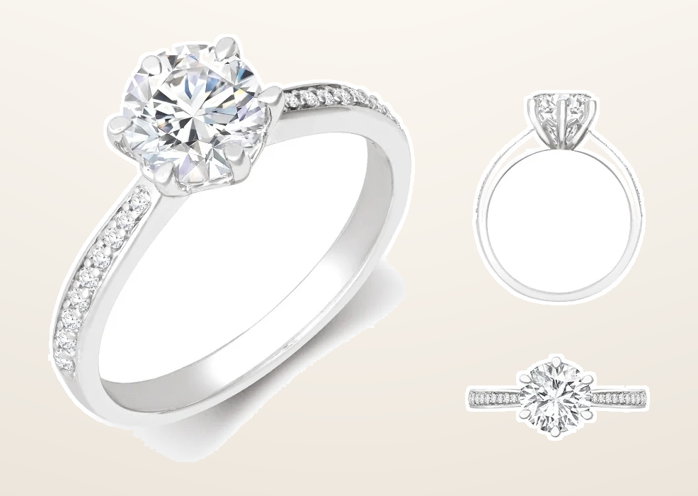 IT_ROLE:detail_crop | Lab 18ct White Gold 0.24ct Diamond Pave set 6-claw Ring Mount + 0.25ct Diamond