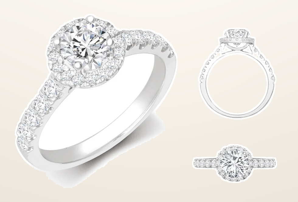 IT_ROLE:detail_crop | Lab 950 Platinum Gold 0.37ct Diamond Micro-set Halo and Shoulders Wed-fit Ring Mount + 0.25ct Diamond