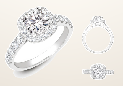 IT_ROLE:detail_crop | Lab 950 Platinum Gold 0.33ct Diamond Micro-set Cushion-shaped Halo and Shoulders Wed-fit Ring Mount + 0.25ct Diamond