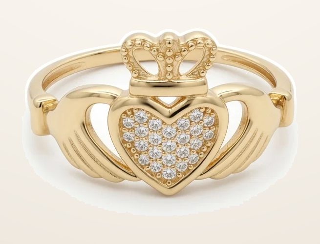 IT_ROLE:detail_crop | 9ct Yellow Gold Cubic Zirconia Claddagh Heart Crown Ring