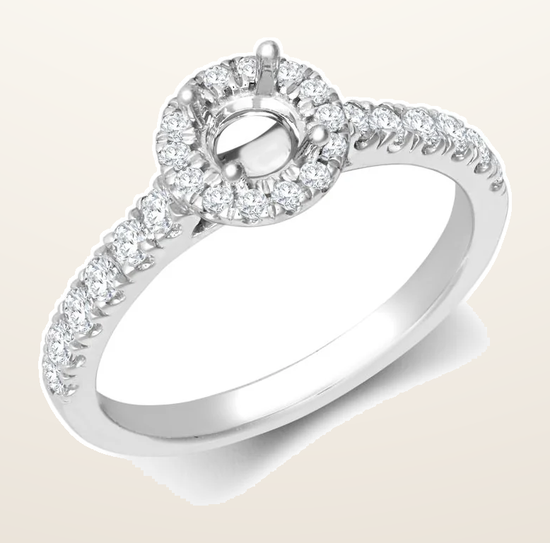 IT_ROLE:detail_crop | 18ct White Gold 0.37ct Natural Diamond Micro-set Halo and Shoulders Wed-fit Ring Mount- Holds 0.25ct