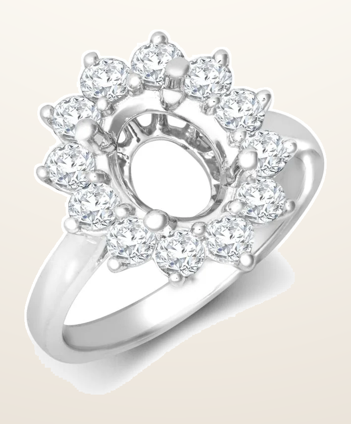 IT_ROLE:detail_crop | 18ct White Gold 0.35ct Natural Diamond Claw-set Cluster Halo Oval Ring - Holds 7x5mm