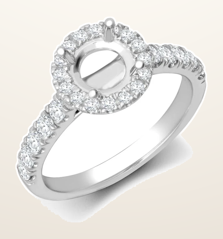 IT_ROLE:detail_crop | 950 Platinum Gold 0.37ct Natural Diamond Micro-set Halo and Shoulders Wed-fit Ring Mount + 0.25ct Diamond
