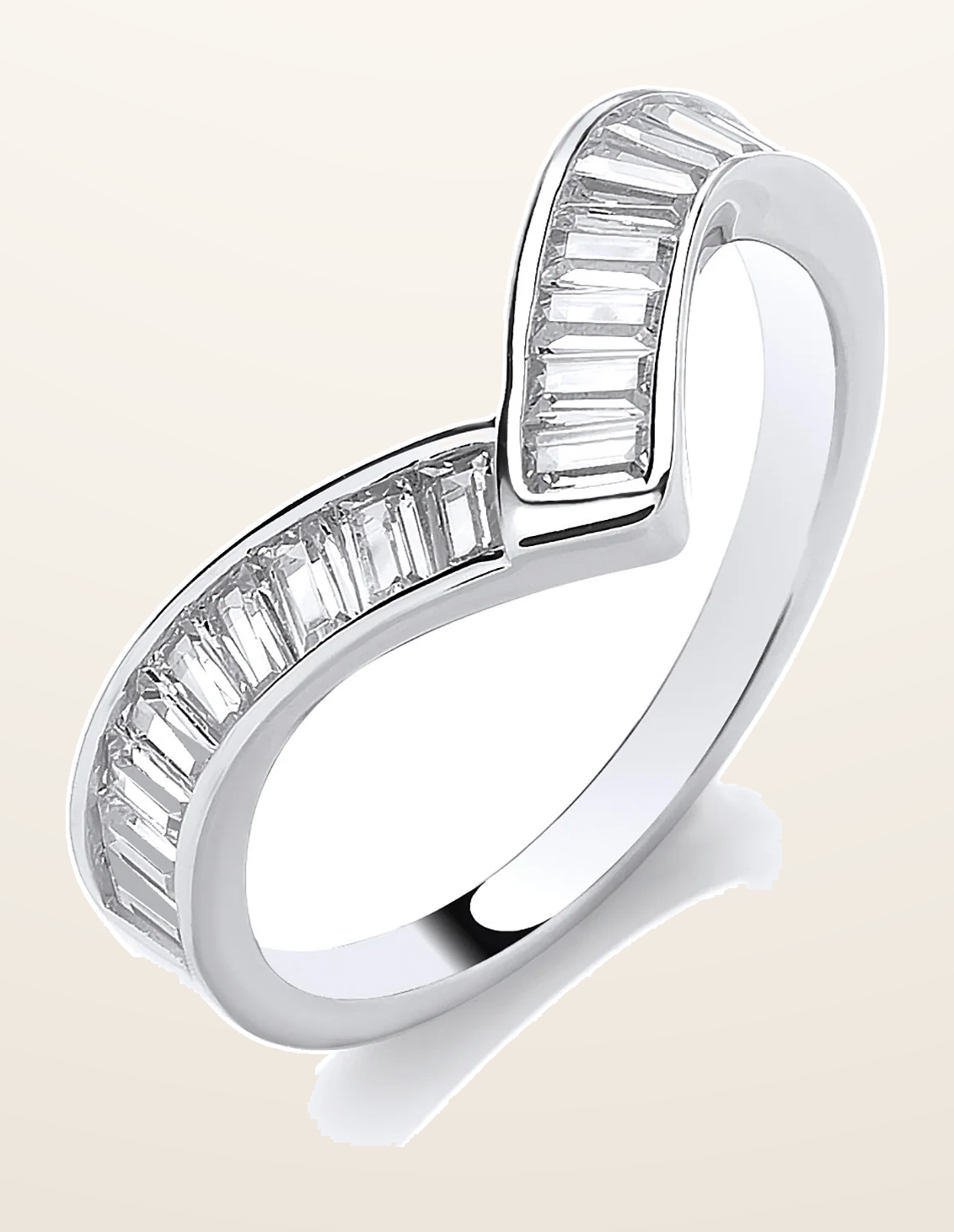 IT_ROLE:detail_crop | Silver Wishbone Ring Baguette Cut Cubic Zirconias Channel Set