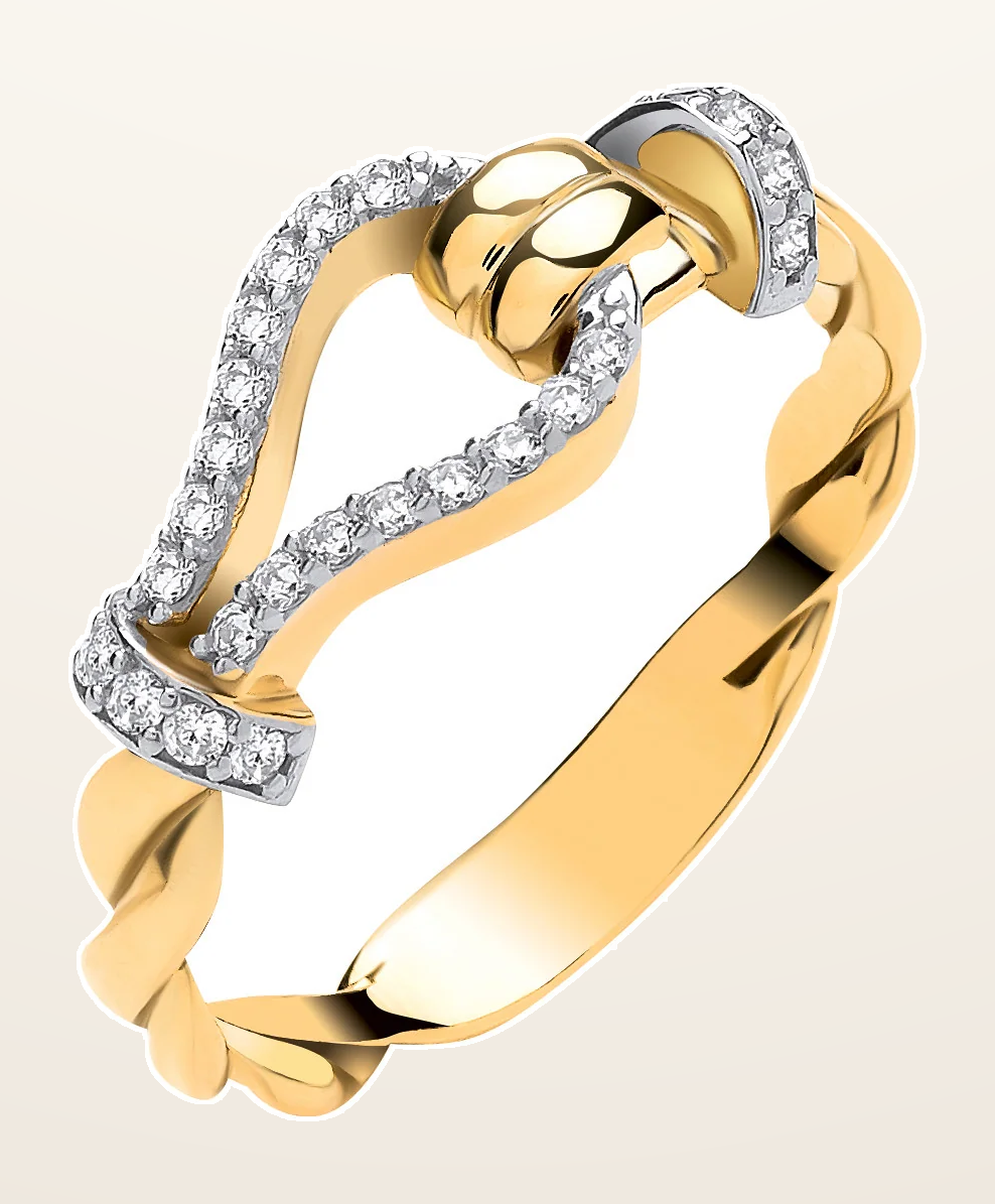 IT_ROLE:detail_crop | Yellow Gold Cubic Zirconias Hook with Twist Band Ladies Ring