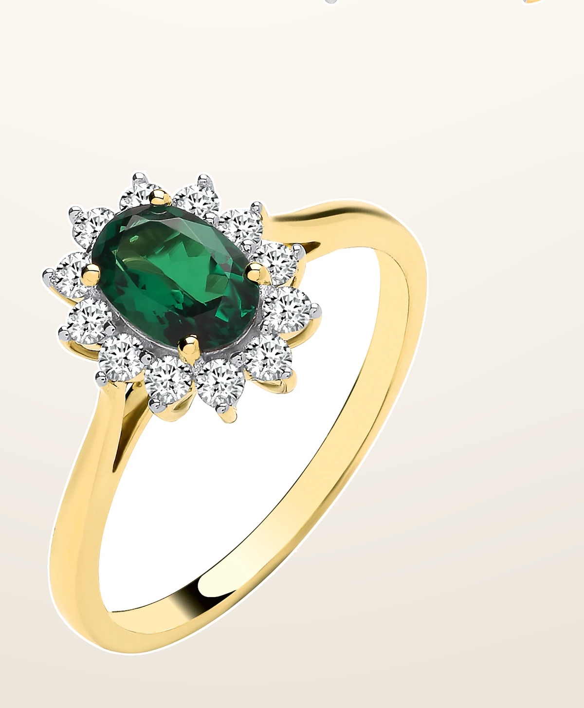 IT_ROLE:detail_crop | 9ct Yellow Gold LAB GROWN 0.30ct Solitaire Diamond & 0.70ct Oval Emerald Ring IGI Certified