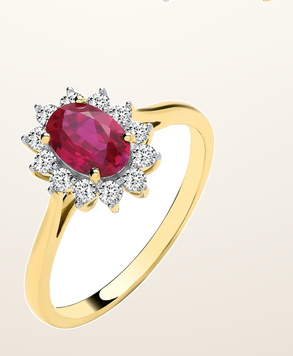 IT_ROLE:detail_crop | 9ct Yellow Gold LAB GROWN 0.30ct Solitaire Diamond & 1.10ct Oval Ruby Ring IGI Certified