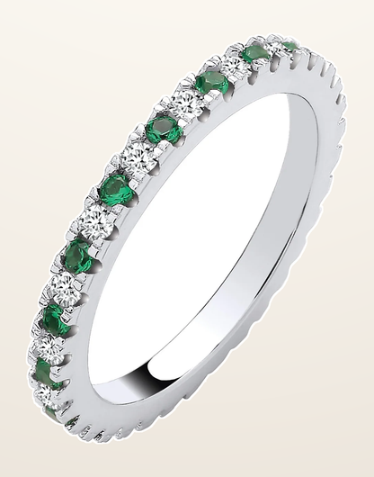 IT_ROLE:detail_crop | Silver Green Emerald & Clear Cubic Zirconias 2mm Full ET Ring