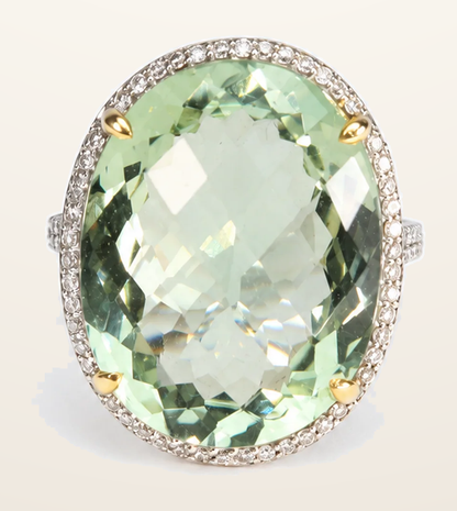 IT_ROLE:detail_crop | 18ct White Gold Green Amethyst & Natural Diamond Halo Cocktail Ring
