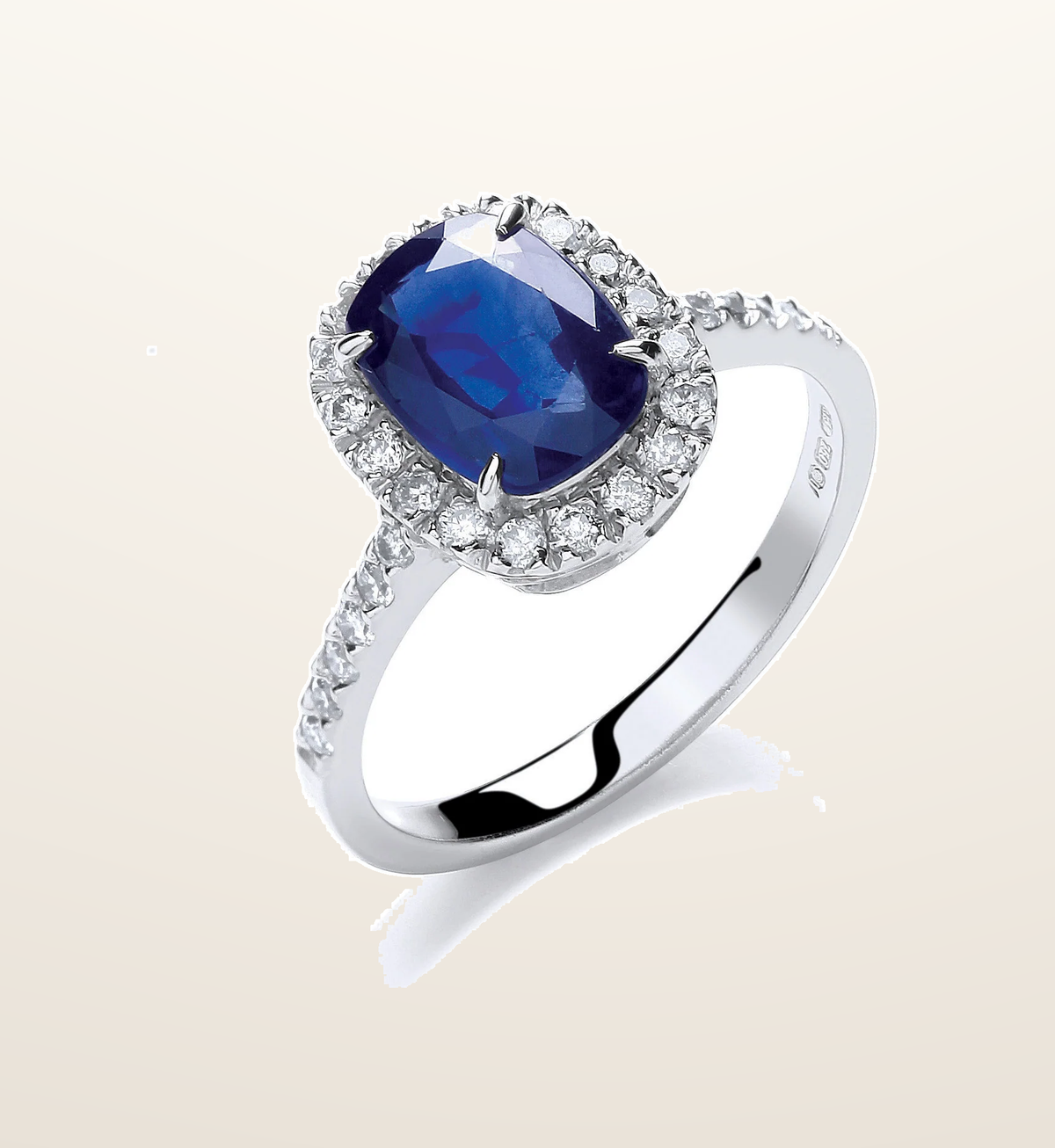 IT_ROLE:presentation_crop | 18ct White Gold 0.25ct Diamond, Cushion 1.75ct Sapphire Ring