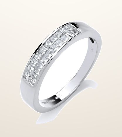 IT_ROLE:presentation_crop | 18ct White Gold 0.50ctw Princess Cut 2 Row Diamond Eternity Ring