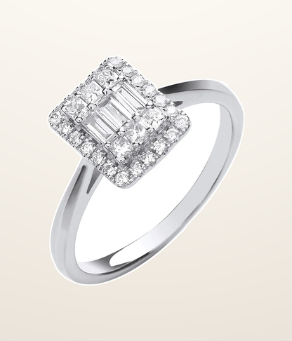 IT_ROLE:presentation_crop | 18ct White Gold 0.50ctw Rectangular Halo Style Ring