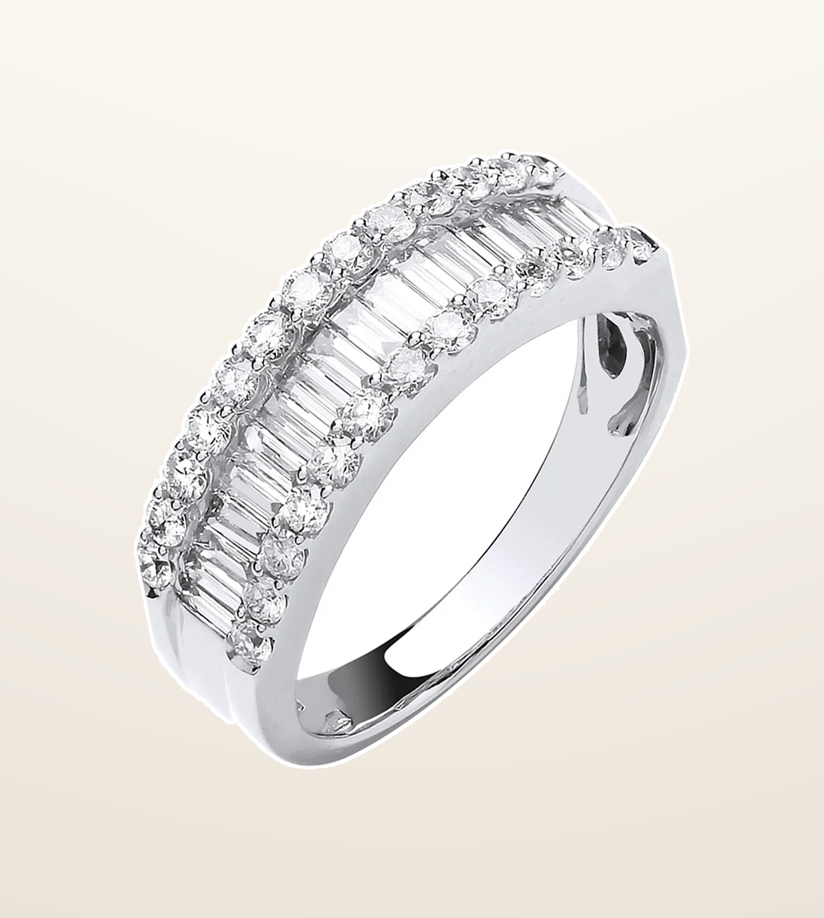 IT_ROLE:presentation_crop | 18ct White Gold 1.00ct Baguette & Brilliant Cut Diamond ET Ring