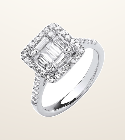 IT_ROLE:presentation_crop | 18ct White Gold 1.00ct Square Halo Style Ring