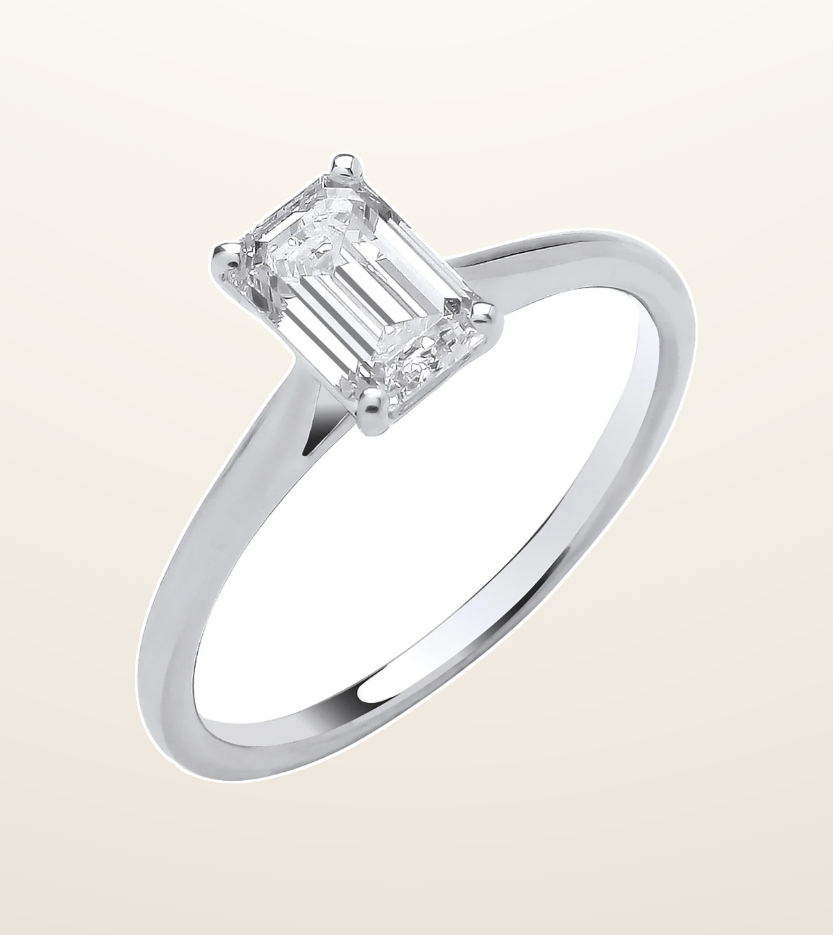 IT_ROLE:presentation_crop | 18ct White Gold 1.00ctw Emerald Cut LAB GROWN Diamond Ring IGI Certified