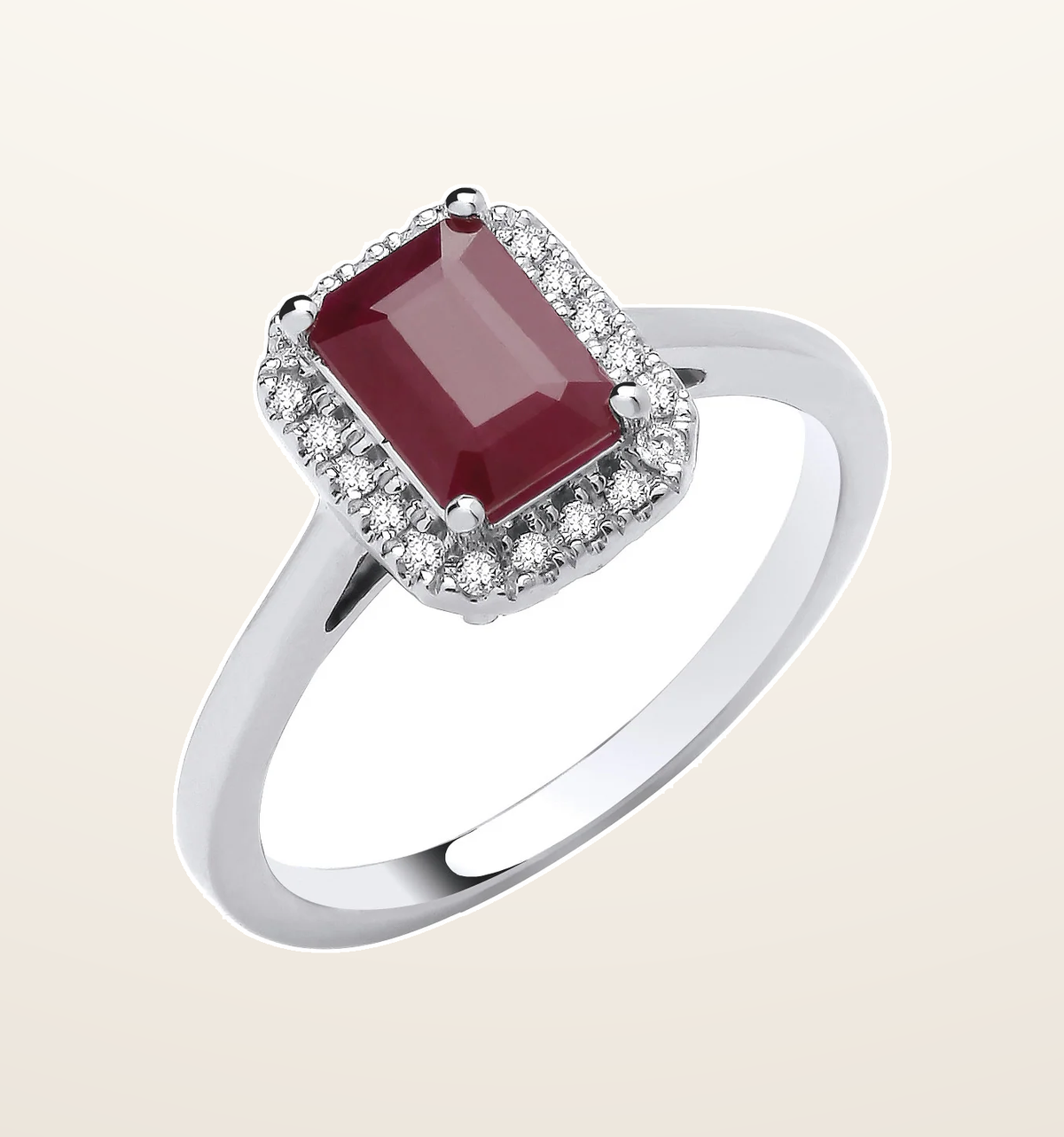 IT_ROLE:presentation_crop | 18ct White gold 1.30ct Ruby and 0.12ct Diamond Ring