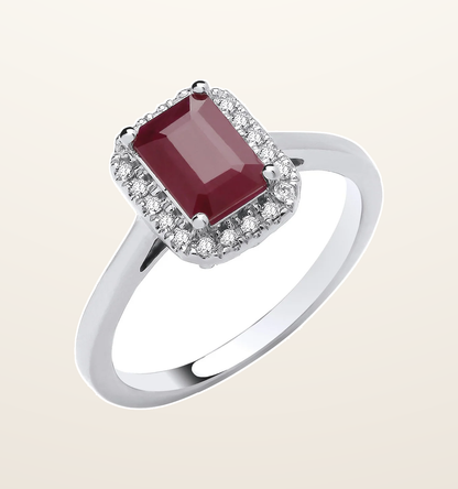 IT_ROLE:presentation_crop | 18ct White gold 1.30ct Ruby and 0.12ct Diamond Ring