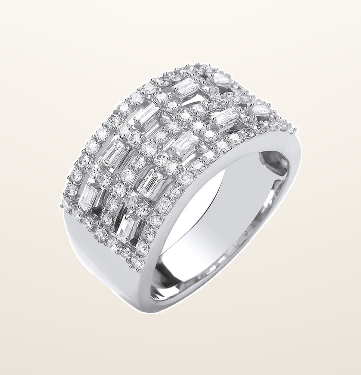 IT_ROLE:presentation_crop | 18ct White Gold Baguettes & Rd 1.00ctw Diamond Dress Ring