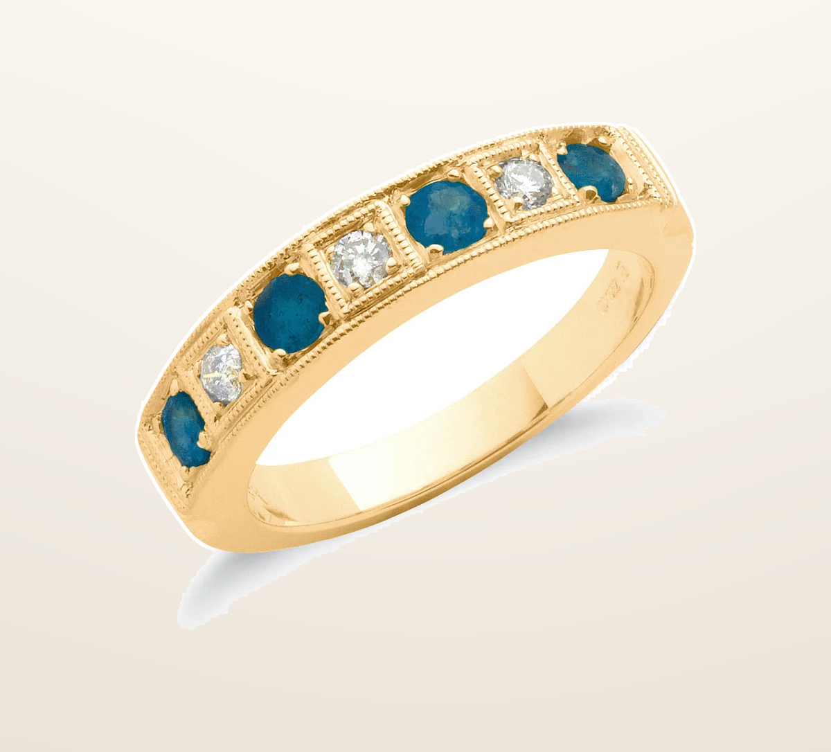 IT_ROLE:presentation_crop | 18ct Yellow Gold 0.15ct Diamond & 0.80ct Blue Sapphire Eternity Ring