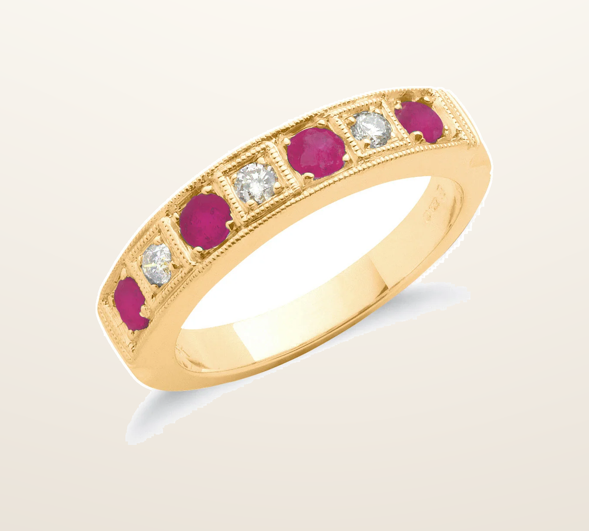 IT_ROLE:presentation_crop | 18ct Yellow Gold 0.15ct Diamond & 0.80ct Ruby Eternity Ring