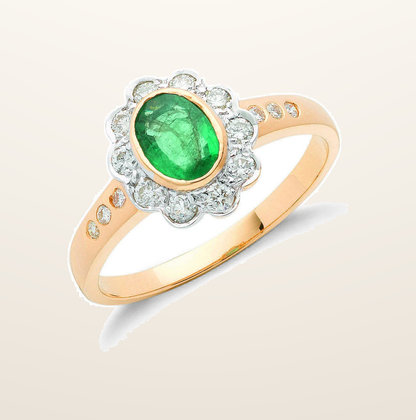 IT_ROLE:presentation_crop | 18ct Yellow Gold 0.35ct Diamond & 0.75ct Emerald Cluster Ring