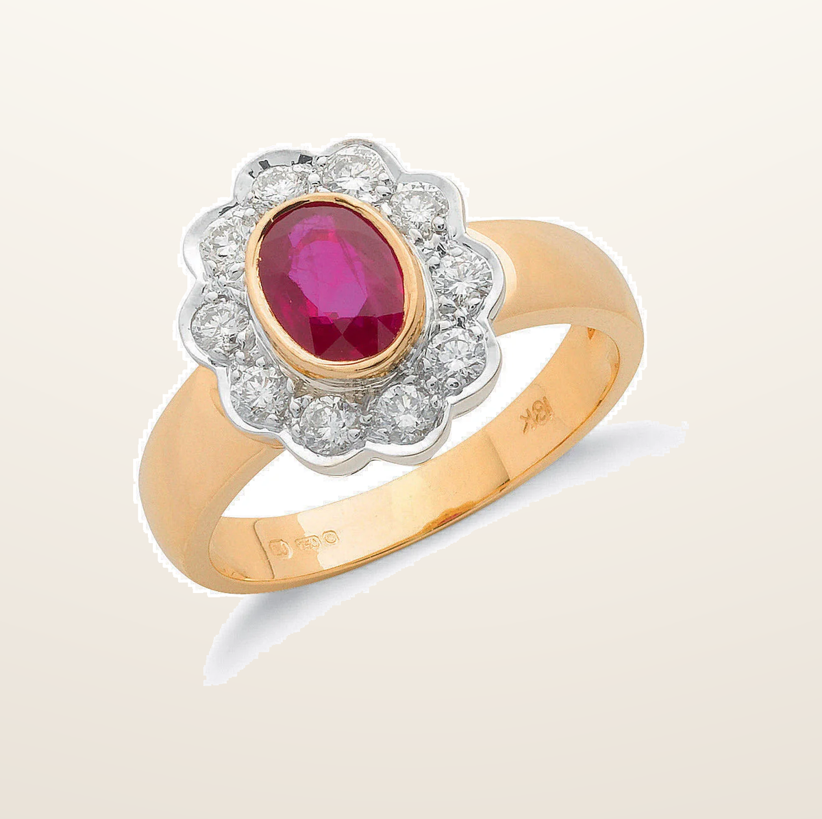IT_ROLE:presentation_crop | 18ct Yellow Gold 0.35ct Diamond & 0.80ct Ruby Cluster Ring